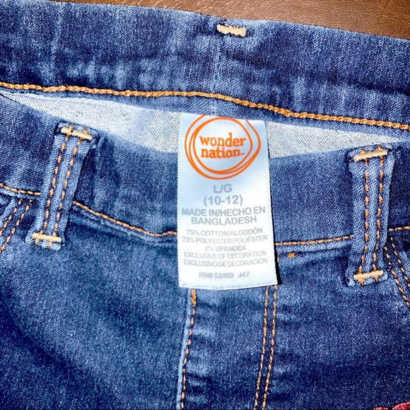 Wonder Nation Girls Blue Jeans/ Jeggings US Size L 10/12 with Rose Embroidery - Picture 3 of 7
